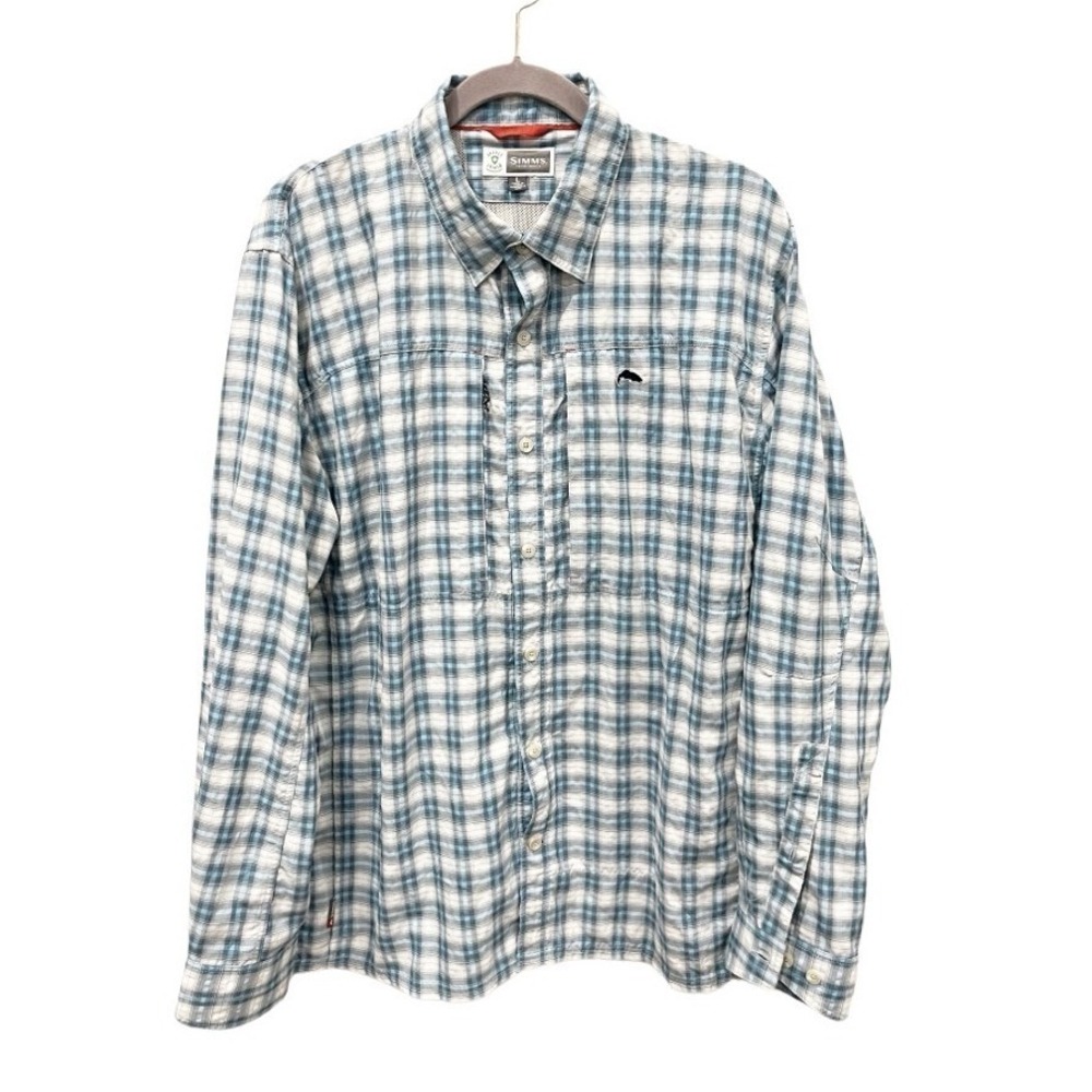 Simms Guide Long Sleeve Plaid Insect Shield Technical Fishing Shirt Size Large